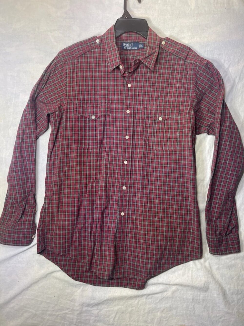 Polo Ralph Lauren Red Check Button Up Shirt Mens Large XL Dual Pocket Excellent